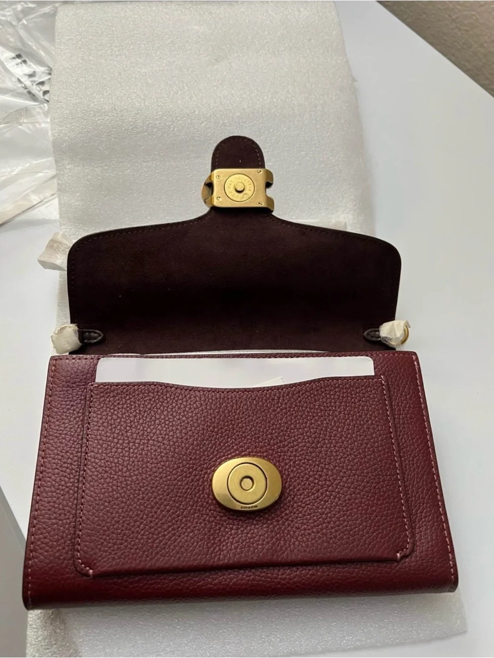 Coach Burgundy Pebbled Leather Crossbody with Gold Chain